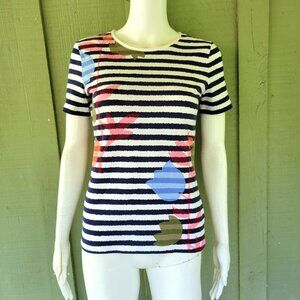 New TALBOTS Striped Floral T-Shirt Top XS